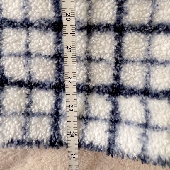 LOFT Windowpane Plaid Trim Sherpa Pullover Whisper White Size M - Picture 8 of 9